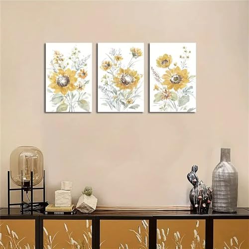 Affiches botaniques jaune motif floral triptyque 60x70cm
