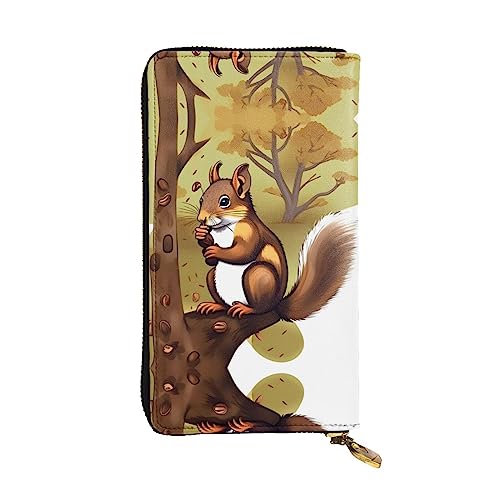 Leather Wallet 7.48 x 4.13 in - Stylish and Durable Wallet for Women with Multiple Compartments and Zipper Design Nut-eating squirrel Prints