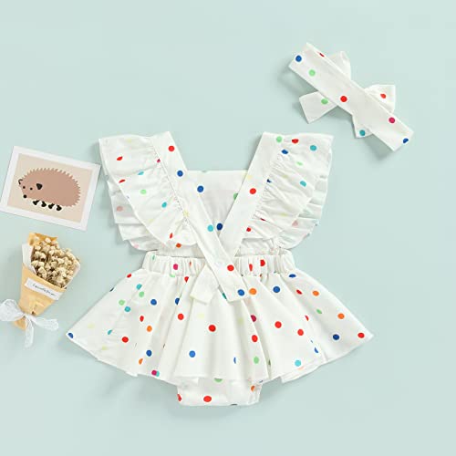 Sdghg LZM-02BOTW-8UF7NA3 Infant Baby Girl Rainbow Romper Dress Ruffle Sleeve Polka Dot Backless Jumpsuit One Piece Summer Outfit thumb #6