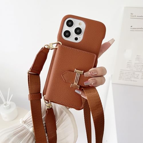 Portefeuille couverture de téléphone iPhone 15 cuir marron avec pochette carte