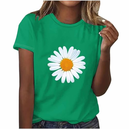 Camiseta Mujer Manga Corta Verano Estampado Margaritas Moda Casual Suelto Cuello Redondo Túnica Tops Algodón Fiesta T-Shirt Camisa Elegante Cómodo Original Basic tee Camiseta Talla Grande