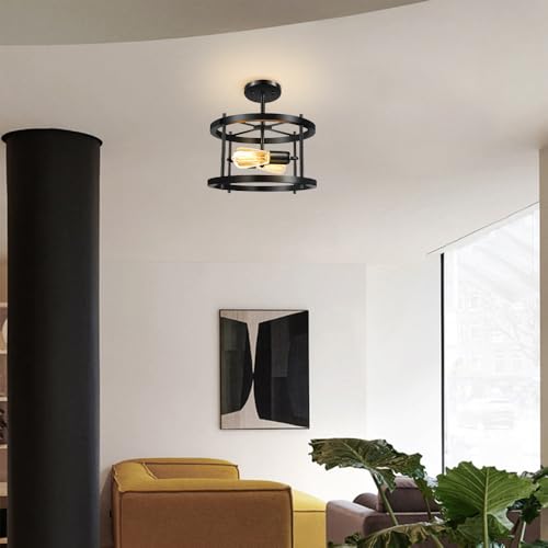 Lámpara industrial negra de techo tipo loft E27 para cocinas y dormitorios 4