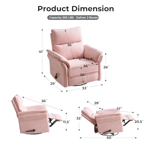 Sillón reclinable chenille rosa extra ancho miniatura 2