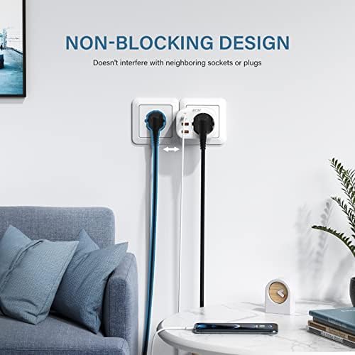 LENCENT Gniazdo USB, wtyczka wielokrotna, adapter UE z 1 PD i 2 portami QC USB 3.0, szybkie ładowanie, gniazdko ścienne Schuko 4000 W, adapter do telefonów i urządzeń gospodarstwa domowego