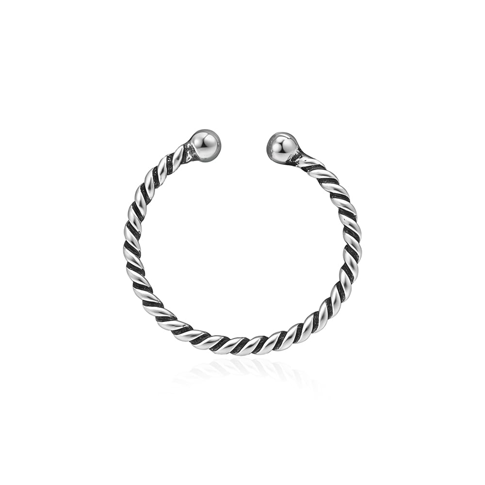 touch925 Sterling 925 Silver Oxidized Twisted Rope Septum Nose Ring for Women and Girls | Braided Boho Open Design Minimal Ethnic Daily Wear Jewelry | Gift with Certificate of Authenticity-picture-18