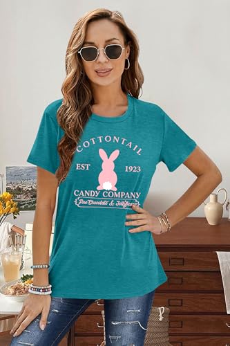 Image of Women Happy Easter T Shirt Bunny Rabbit Graphic T-Shirt Funny Letter Printed Shirts Short Sleeve Tops