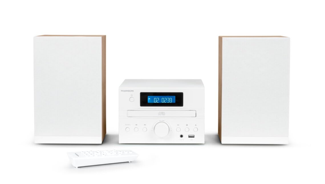 Microchaîne - THOMSON - COSY MIC121BT - Lecteur CD, Bluetooth, Radio FM, MP3, USB - Bois et Blanc