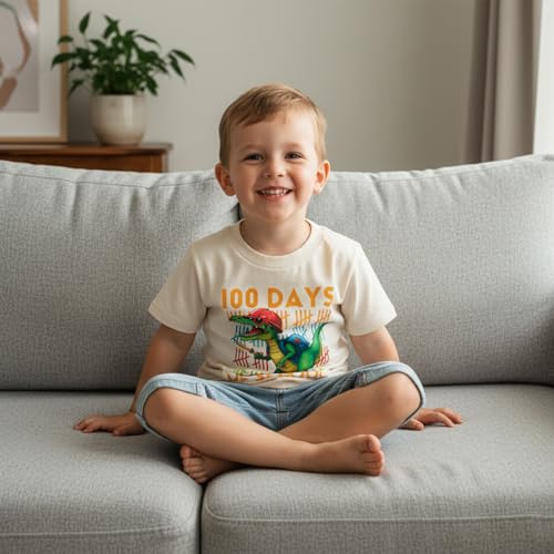 Douhoow Boys 100 Days of School Shirt Letter Print Short Sleeve Toddler Boy Tshirts 100th Day of School Shirt for Kids