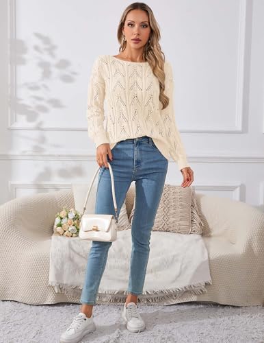 Image of Libsorge Womens Cute Sexy Off The Shoulder Crochet Knit Sweater Fall Winter 2025 Trendy Lightweight Boat Neck Pullover Top