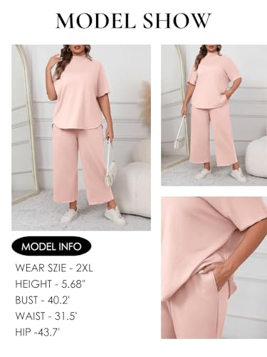 Image of Beautife Women's Plus Size 2 Piece Outfits 3 /4 Batwing Sleeve Capelet Crew Neck Pullover Top Wide Leg Pants Lounge Set