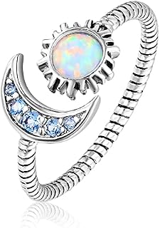 JIANGYUE Thumb Rings for Women - Adjustable Rings for Girls, Silver Rings with Moon Stone Opal Open Ring Girls Jewelry Gift
