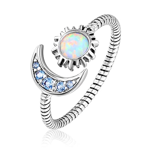 JIANGYUE Verstellbare Ringe für Frauen - Daumenringe für Mädchen, Silberringe mit Mondstein, Opal, offener Ring für Mädchen, Schmuckgeschenk, Messing, zirkonia Cover