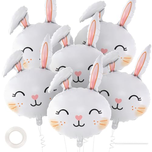 Image of 6 Pcs Easter Rabbit Balloons, Giant Bunny Balloon Foil Balloons, White Rabbit Head Balloon for Birthday Party Baby Shower Easter Themed Party Decorations