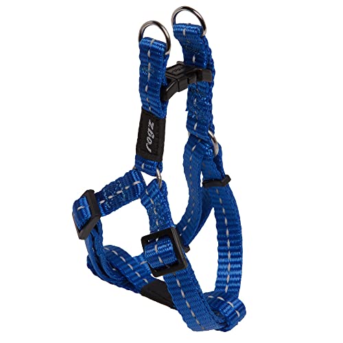 Rogz Reflektierendes Hundegeschirr, verstellbar, für kleine Hunde, passendes Halsband und Leine erhältlich, Nitelife Hundegeschirr für kleine Hunde, 3/8' Small, blau