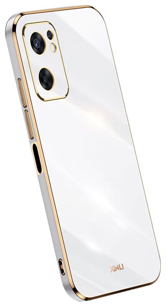 Topme Funda de Silicona para OPPO Find X5 Lite/OPPO Reno7 5G (6.43' Inches), [ Carcasa Case de Teléfono Estilo Borde Dorado] - Blanco