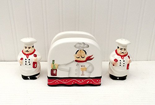 ACK Tuscany Colorful Plump Bistro Chef Hand Painted Napkin, Salt & Pepper Shakers Set of 3pcs, 89128