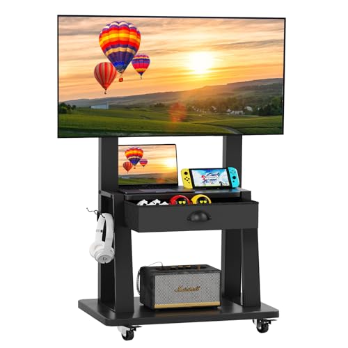 Mobile TV Cart with Fabric Drawer,for 23-75 inch Flat/Curved Screen Up to 120lbs,Adjustable Height...