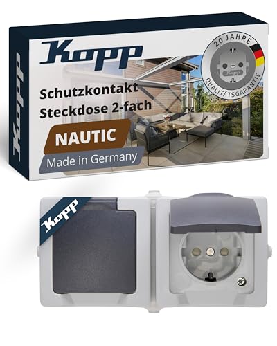 Kopp 137056002 - Juego de 2 enchufes con tapa (horizontal), Gris