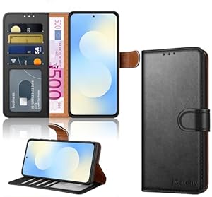 iCatchy for Samsung S25 FE Case with 4 Card Slots Leather Wallet Flip Book Magnetic Closure Kickstand Shockproof Protective Phone Cover compatible with Galaxy S25 FE (Black)