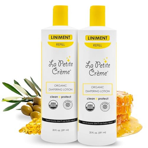 Image of La Petite Creme French Premium Diapering Lotion - Diaper Cream Alternative to Baby Wipes - Moisturizer & Skin Cleanser - USDA Certified Organic Ingredients - Baby Essentials (2 Bottles of 20 oz)