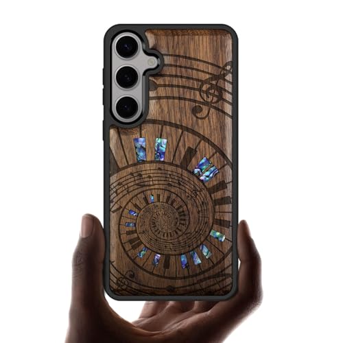 Coque en bois pour Samsung S25 gravée main avec incrustation coquille