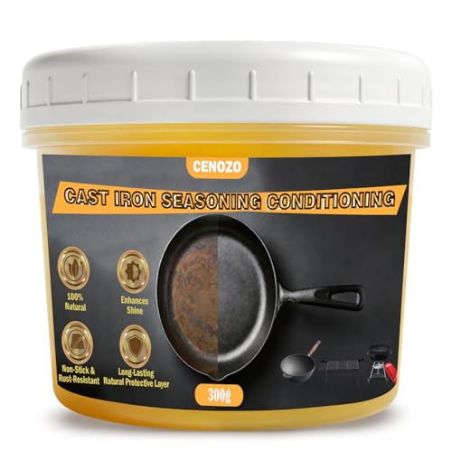 cenozo 300g Einbrennpaste,Dutch Oven Pflegepaste,100% Natürlich Gusseisen Pflege Antihaft und Rostschutz,Outdoor-Grillen Zubehör Einbrennpaste Gusseisen für Dutch-Oven,Grillrost,Gusseisen Pflege