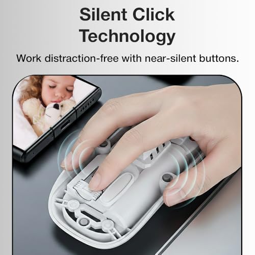 Image of Glassology Transparent 2.4GHz Wireless + Bluetooth Mouse, Multi-Device Dual Mode Slim Rechargeable Silent Click Buttons Wireless BT Mouse, Adjustable DPI 800-1200-1600 (White)