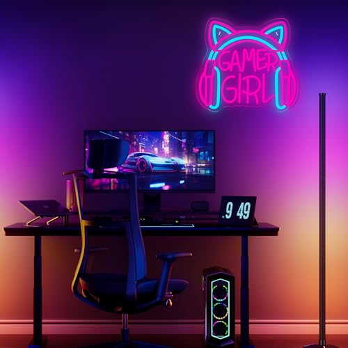 Image of Mutank Gamer Girl Cat Headphones Neon Sign, Game Room Neon Sign USB Powered Game Headphone Sign LED Dimmable, for Gaming Room Bedrooms and Cat Ear Girl Man Caves Decor(13.3 * 12.2 In)