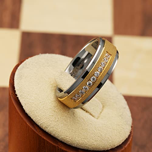 100S JEWELRY Men's 14k Gold Sandblast Bling Tungsten Ring with Cubic Zirconia CZ Perfect Band for Wedding Engagement Promise and Everyday Wear2