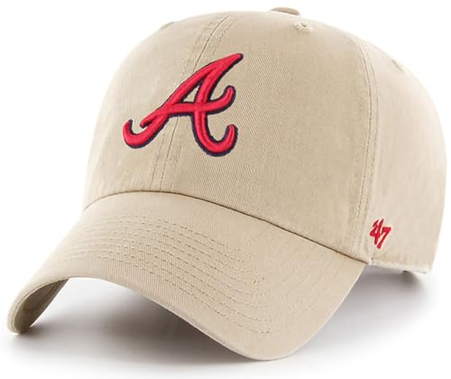 47 Brand MLB Khaki Primary Logo Clean Up Adjustable Strap Baseball Dad Hat Cap, Adult One Size Fits All