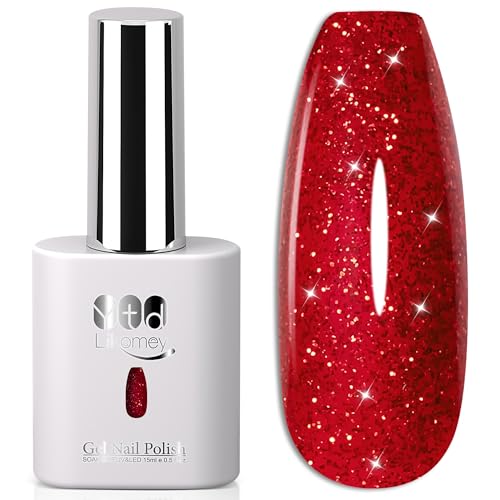 YTD Likomey Sparkly Bright Red Glitter Gel Nail Polish 15ml Shimmer Ruby Red Fine Glitter UV Nail Gel HEMA Free SF440