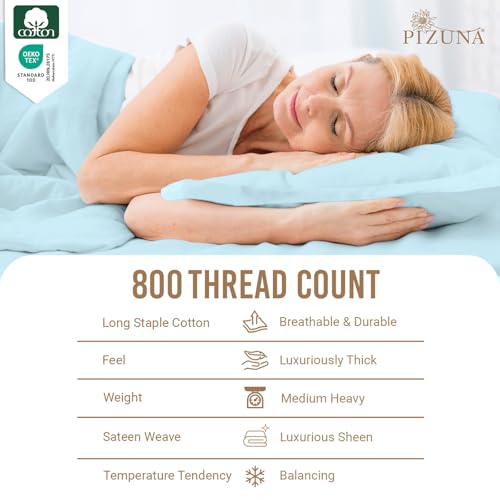 Image of Pizuna 100% Cotton Bedsheet Super King Size Baby Blue, 800 Thread Count Long Staple Combed Cotton Flat Bedsheets 108x108 Inches with 4 Pillow Covers, Bed Sheet for Super King Size Bed