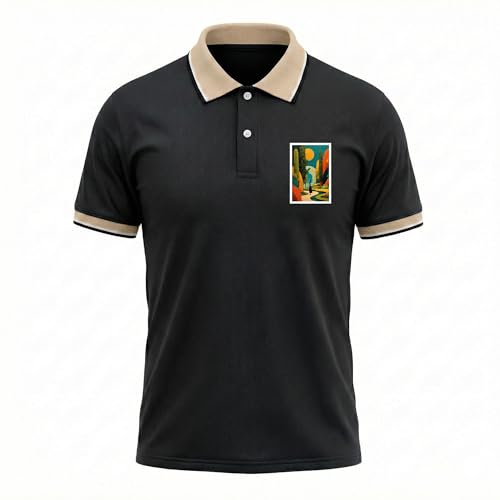Image of Regular Fit Solid Half Sleeve Casual Tipping Collar Polo T-Shirt for Men