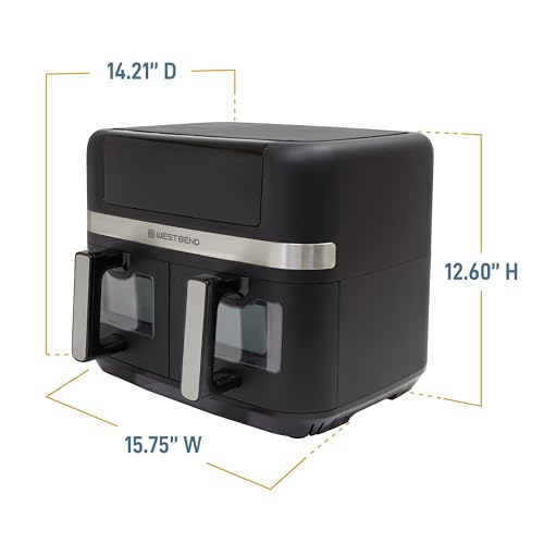 West Bend Double Up Air Fryer Dual Basket 10-Quart Capacity with Digital Controls View Windows and 15 Cooking Presets, Nonstick Frying Baskets, Dual-Zone Cooking, 1600-Watts, Black - Image 4