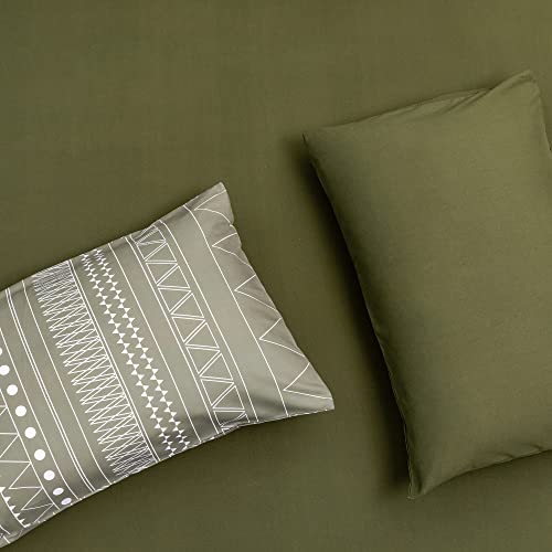 Rynghipy Green Boho Striped Down Alternative Comforter Set For Queen Bed, 8 Pieces Lightweight Microfiber Bed Set, Aztec Bohemian Bedding Comforter Set With Sheets Pillowcases (Olive Green,Queen) #TOP7
