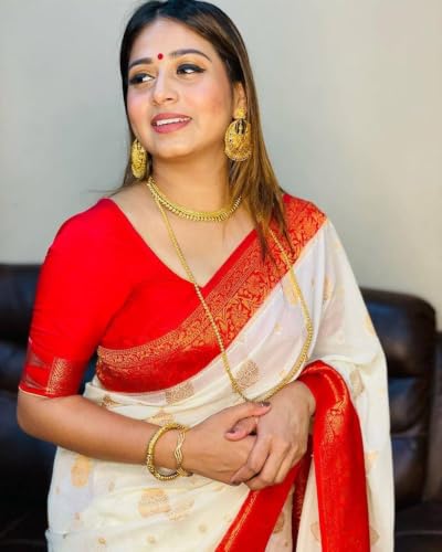 Image of Flosive Women's Kanjivaram Silk Saree With Beautiful Blouse With Zari Border