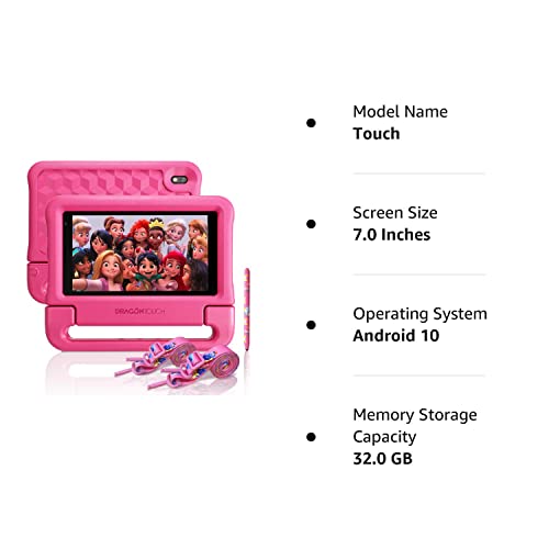 Dragon Touch Kidzpad Y88X 7 Kids Tablet With Wifi, Android 10, 7” Ips Hd Display, 32Gb Rom, Kidoz Pre-Installed, Kid-Proof Case, Shoulder Strap And Stylus, Pink #TOP6