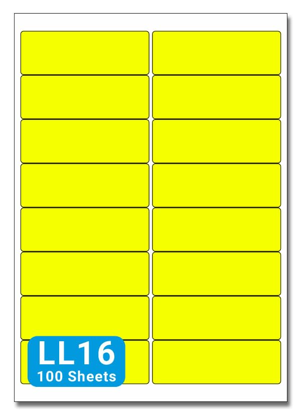 Yellow A4 Labels - 99mm x 34mm 16 to View - LL16-100 Sheets per Box (1600 Self Adhesive Permanent Labels) - Part Number Customark-LL16-Y