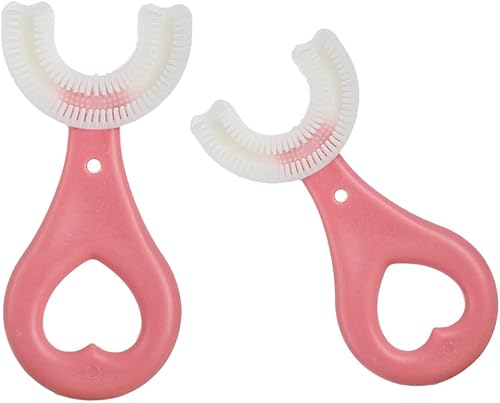 Miniatura 7 de 2 cepillos de dientes para niños en forma de U cepillo de dientes de entrenamiento manual suave de primera calidad para niños de 2 a 6 años azulrosa