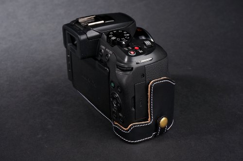 Demi-sac Panasonic G6 noir en cuir avec ouverture base