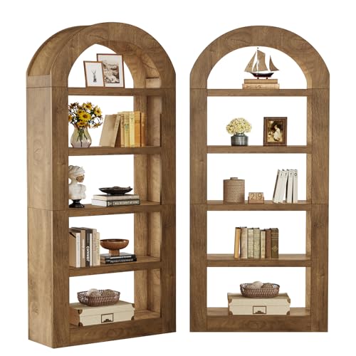 Image of Tribesigns 70.9'' Tall Arched Bookshelf with Storage, 5-Tier Wooden Open Bookcase Display Shelves Organizer for Living Room, Bedroom, Library, or Office, Natural, 2PC