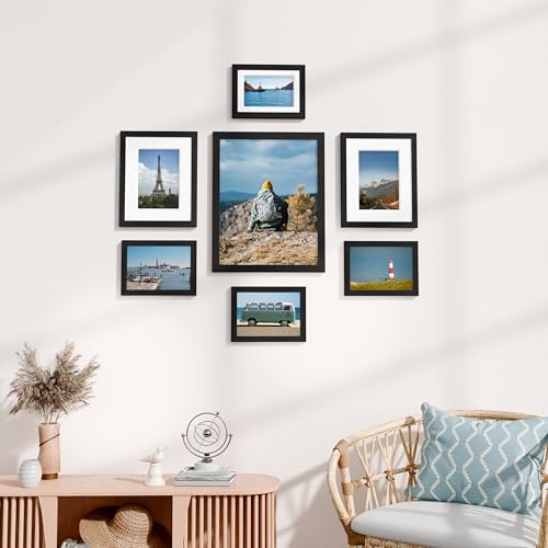 Image of Vittanly 7 Pack Picture Frames, Picture Frames Collage Wall Decor for Wall or Tabletop Display, Multi Sizes with 1Pcs 11x14, 2Pcs 8x10 and 4Pcs 5x7 Photo Frames, Gallery Wall Frame Set in Black