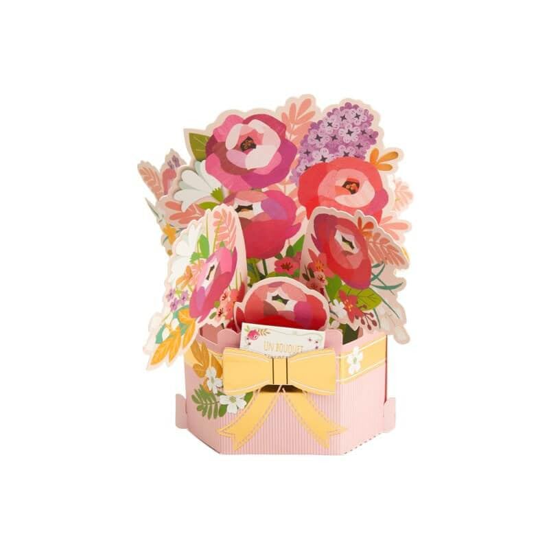 Draeger Paris - Pop Up Greeting Card, 3D Greeting Card with Envelope - "Un bouquet plein d'amour" Peonies and Lilac - Size 18 x 11,5 cm