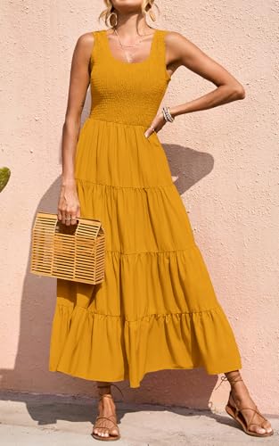 Image of PRETTYGARDEN Women's 2026 Casual Loose Plain Maxi Sundress Smocked Tank Dress Sleeveless Summer Beach Tiered Long Dresses