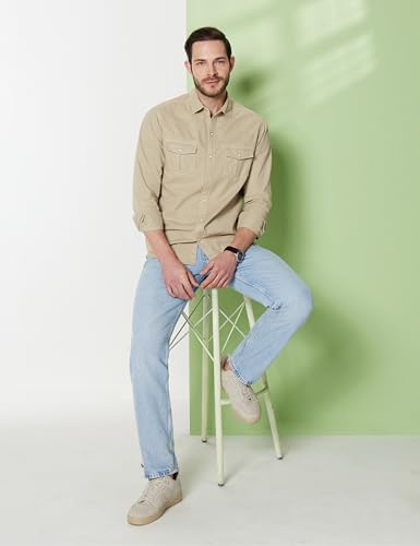 Image of Symbol Premium Men's Washed Cotton Twill Casual Shirt - Regular Fit | Pure Cotton (Available in Plus Sizes)