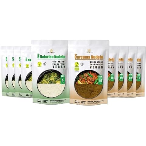 10er Packung | 5-Kalorien Nudeln & Curcuma Nudeln | Algen Nudeln | Glutenfrei & Vegan | 5kcal bis 10kcal pro 100g | fettifrei Cover