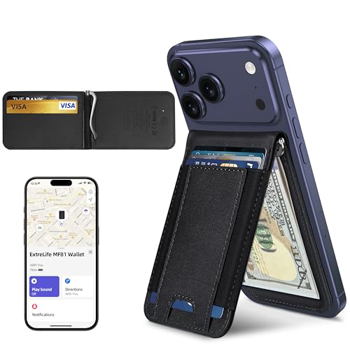 ExtreLife for Magsafe Wallet with Money Clip, Works with Apple Find My, Strongest Magnetic Wallet for iPhone 17/16/15/14/13/12 Series, 8-Card Holder, Adjustable Stand, Black