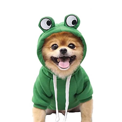 XIAOYU Pet Clothes Dog Hoodies Warm Sweatshirt Coat Puppy Autumn Winter Apparel Jumpsuit with Eye Hood, Frog, M