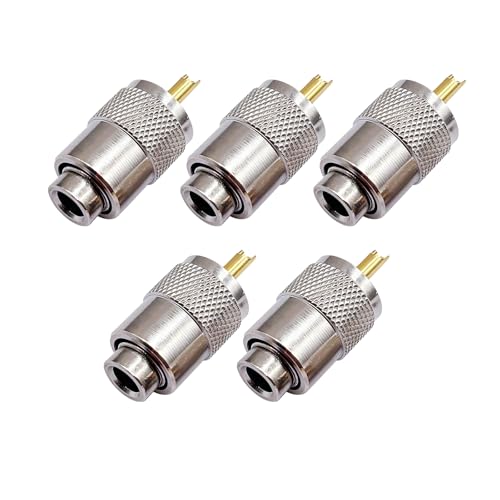 Kahaybeall 5 Piezas de Conectores Coaxiales PL259 para Soldadura Macho UHF con Reductor, Adaptadores para Cable Coaxial RF 50 Ohm para Conectores PL259 Macho RG59, RG8, RG8X, LMR 400 y RG 213