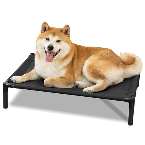 YAUYAP Elevated Dog Bed with Breathable Mesh – Raised Dog Cot for Small, Medium, Large Dogs, Outdoor & Indoor Use, Easy to Clean, Black, 27.56 x 21.65 x 5.91inch
